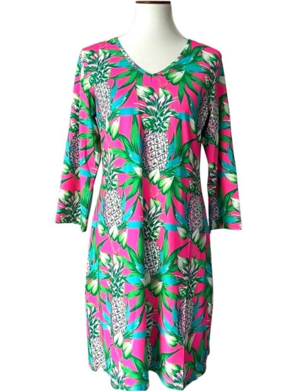Large Dress Boho Pineapple Tropical Sun Protection Vacation Cruise UPF 50 Resort